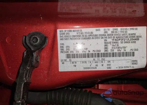 2018 Ford Focus Se из США, поврежденный, VIN 1FADP3F21JL254409